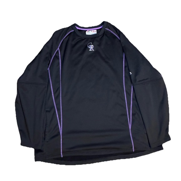 Colorado Rockies Pullover Mens 2XL Black MLB Majestic Therma Base Sweatshirt - Picture 1 of 10